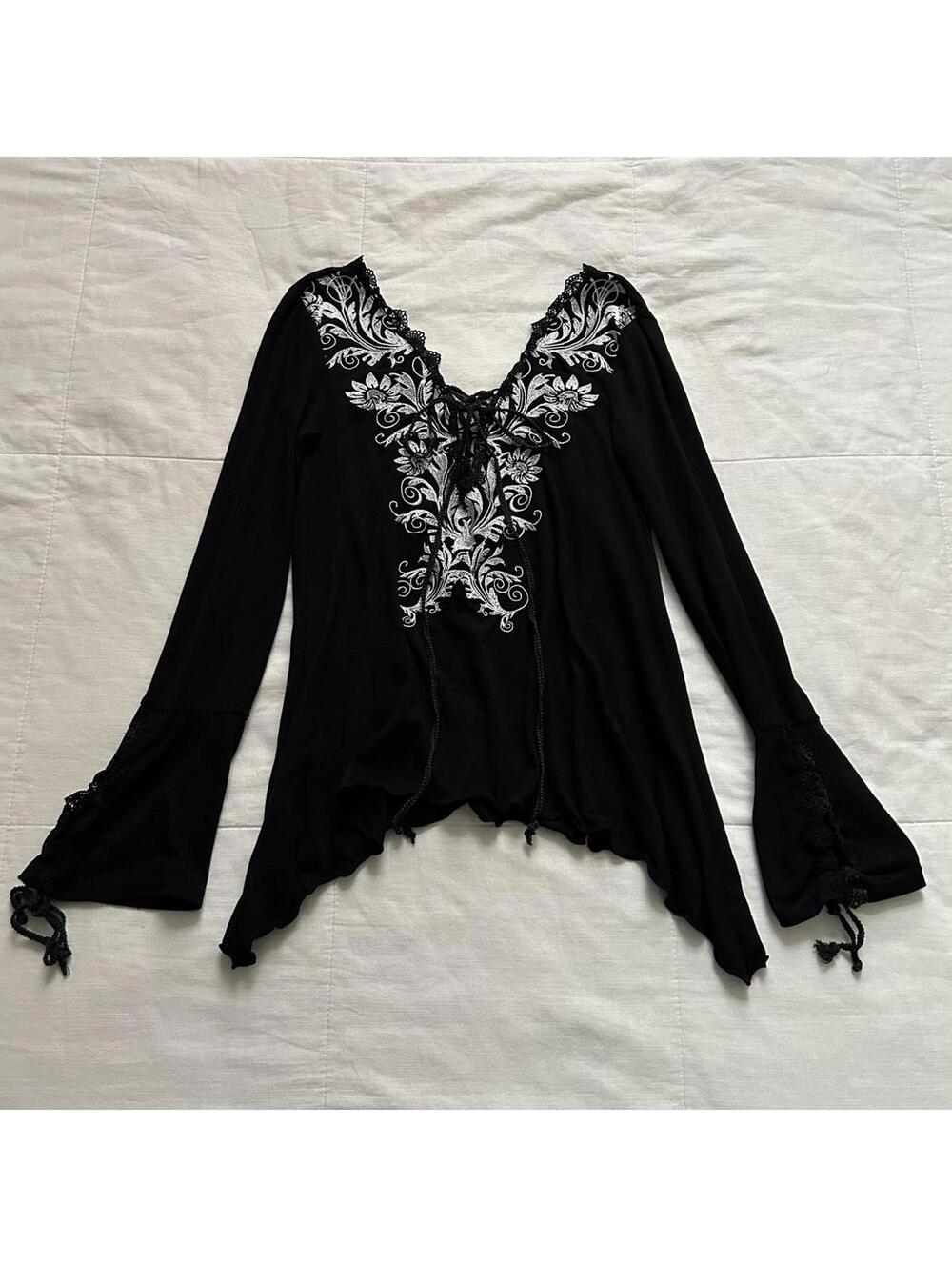 D.I.A. Black Gothic Lace Bell Sleeve Blouse Gyaru Size S Japan
